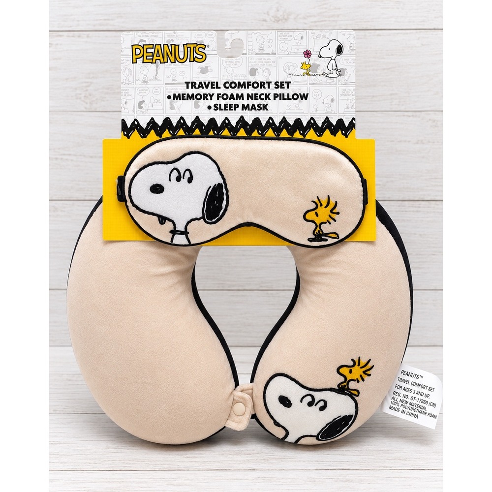 Peanuts Snoopy Woodstock Memory Foam Neck Pillow Sleep Mask Travel Set New